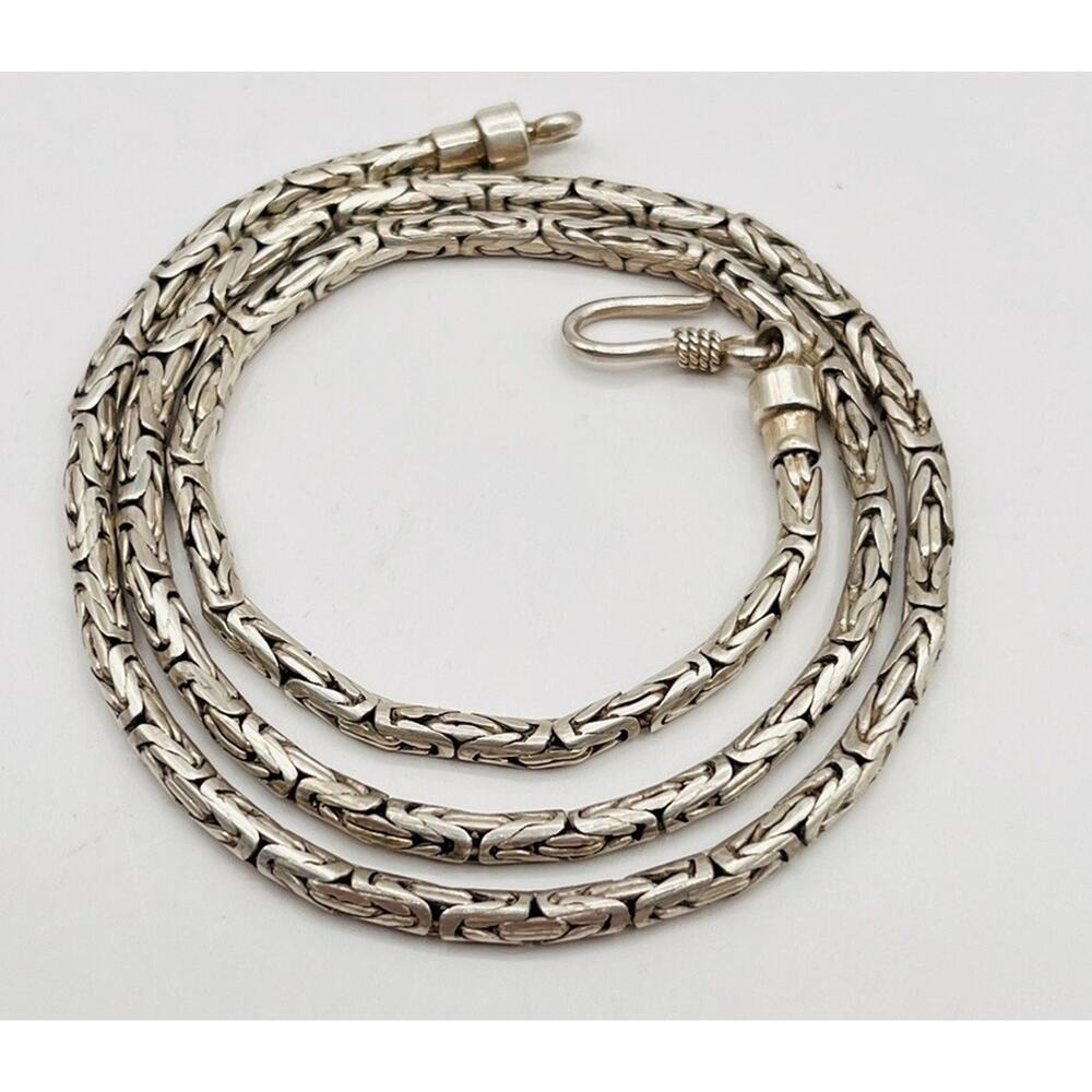 Vintage 925 Sterling Silver Byzantine Chain Hook Clasp 15” Chocker Necklace
